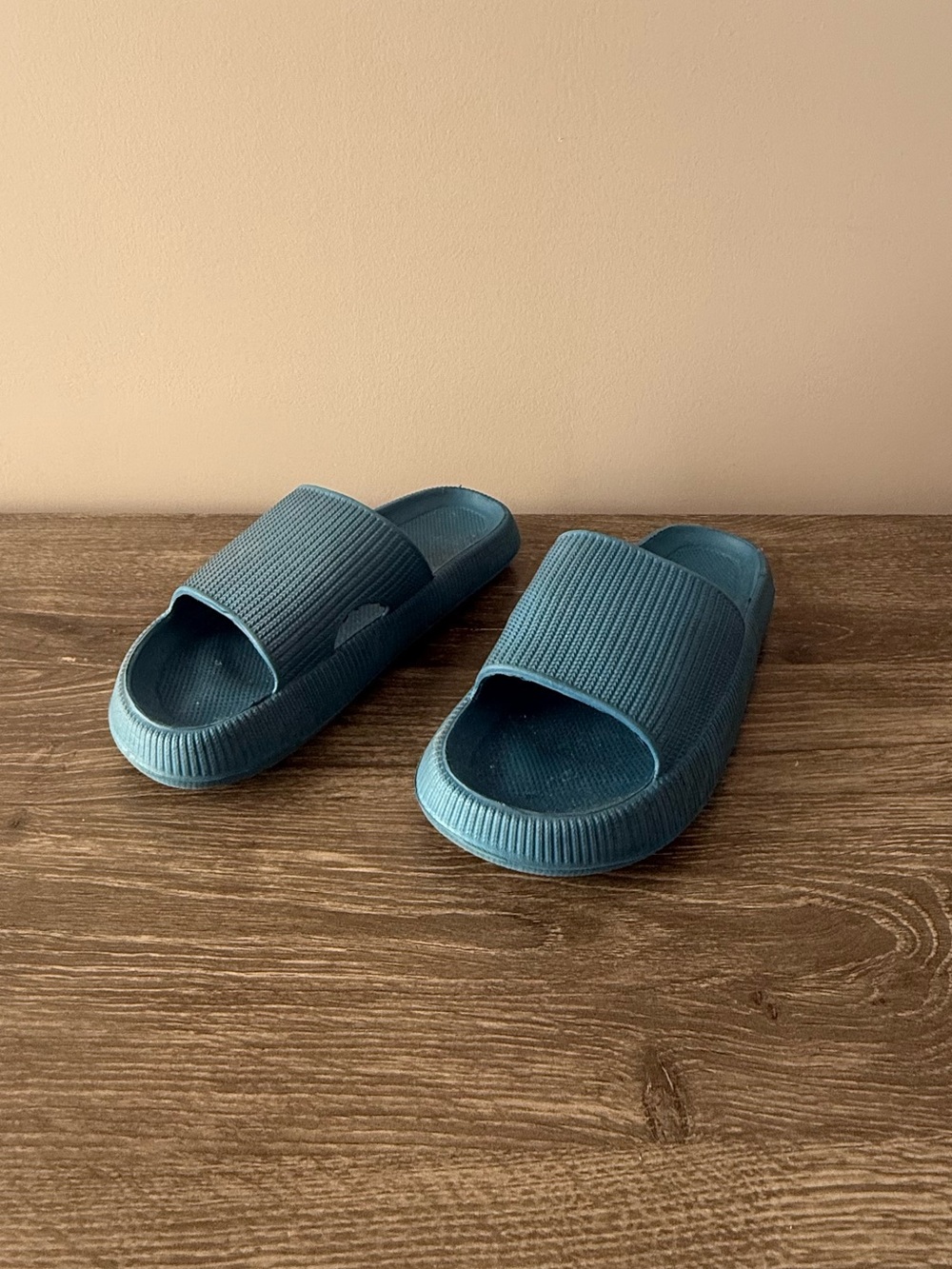 Blue Ribbed Slide Sandals - Picture 2 of 5